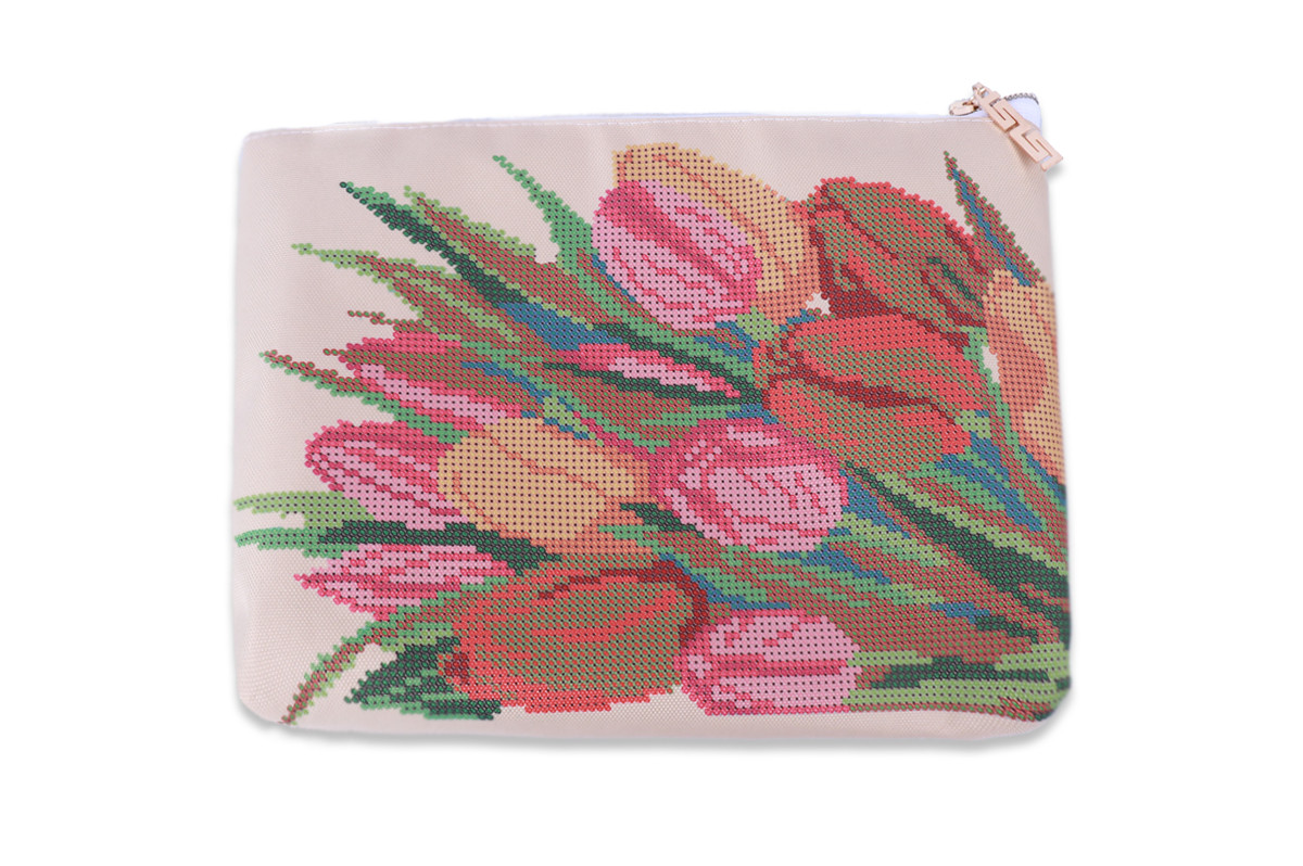 Косметичка для вишивки бісером "Букет тюльпанів", бежева, КОС 21, 250*180*40мм, фото 1