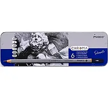 Набір Графітових олівців Marco Chroma 6 Штук HВ-8B Металевий Пенал