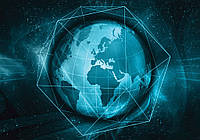 Флизелиновые фотообои для спальни 416x290 см Планета Земля в синем цвете (3743VEXXXXL)+клей