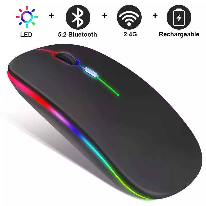 Бездротова миша з акумулятором, Bluetooth + 2.4 ГГц, безшумна, тиха, з підсвічуванням, перезаряджається, мишка