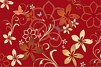 Зал фотообои 368x254 см Нарисованные цветы на красном фоне (8-017P8)+клей