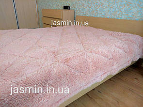 Ковдра покривало травичка на ліжко довгий ворс пухнаста з утеплювачем рожеве Євро 200х220
