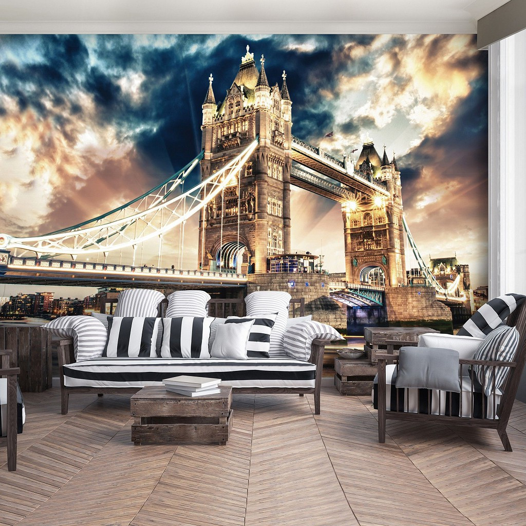 Кімната зі флізеліновими фото шпалерами міста Лондон 416x254 см Сяючий міст Тауер (846VEXXXL)+клей
