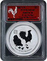 Серебряная монета 1oz Год Петуха 1 доллар 2017 Австралия (PCGS MS69)