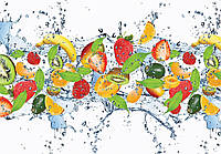 3d фото обои для кухни 254x184 см Фрукты и ягоды в брызгах воды (510P4)+клей