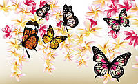 Флизелиновые фотообои в кухне гостиной 254x184 см Красивые бабочки и цветы на светлом фоне (558V4)+клей