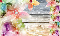 Флизелиновые фотообои красивые 416x290 см Большие яркие цветы на деревянных досках (3663VEXXXXL)+клей