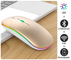 Бездротова миша з акумулятором, Bluetooth + 2.4 ГГц, безшумна, тиха, з підсвіткою, що перезаряджається