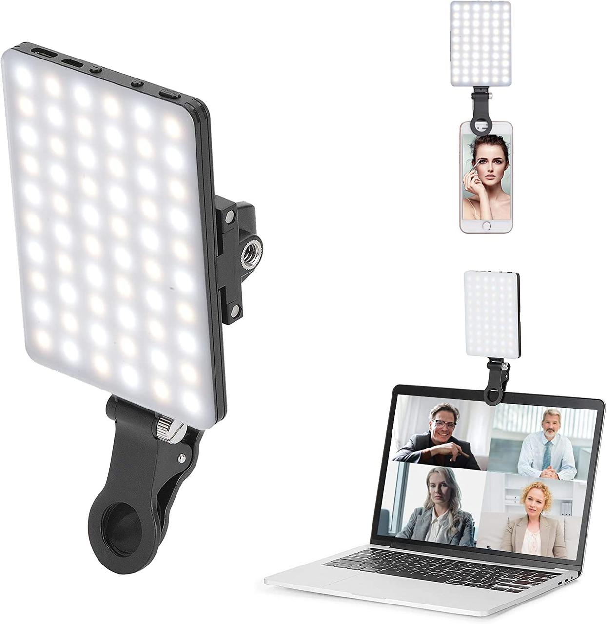 Newmowa 60 LED High Power Rechargeable Clip Fill відеосвітло з кліпом спереду та ззаду, відрегульовано 3 світлові режими для телеф