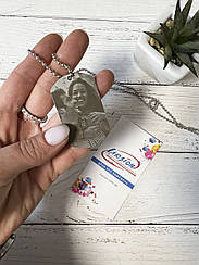 Армійський Жетон двосторонній з ланцюжком з нержавіючоі сталі з лазерним гравіруванням ВАШе фото та текст