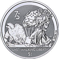 Срібна монета 1oz Свобода 75 років 1 долар 2022 БВО (Reverse Frosted)