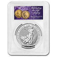 Серебряная монета 1oz Британия 2 английских фунта 2022 Великобритания (PCGS GEM BU Memorial Label)