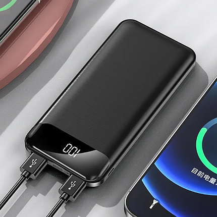 Універсальна мобільна батарея повербанк 20000 mAh 5V/2.1A з прямокутним циферблатом чорна, фото 4