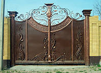 Ковані відкривні ворота з колонами, код: 01023