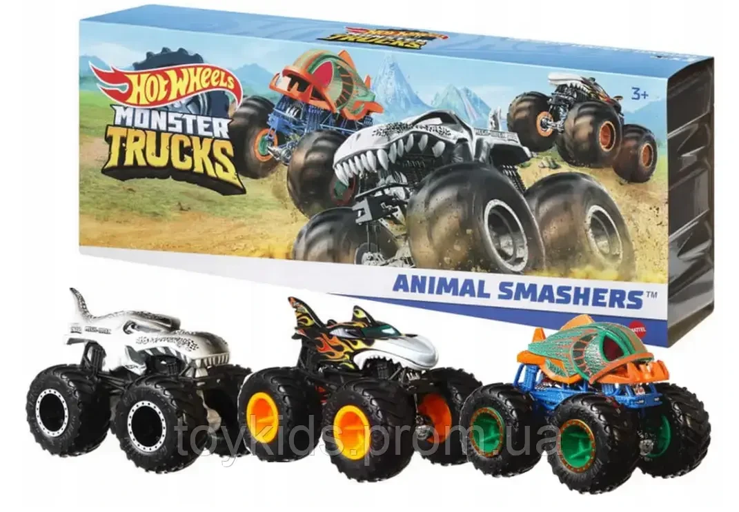 Набір машинок позашляховик 3 штуки Хот Вілс Монстр трак 1:64 Hot Wheels Monster Trucks Mattel HGX13