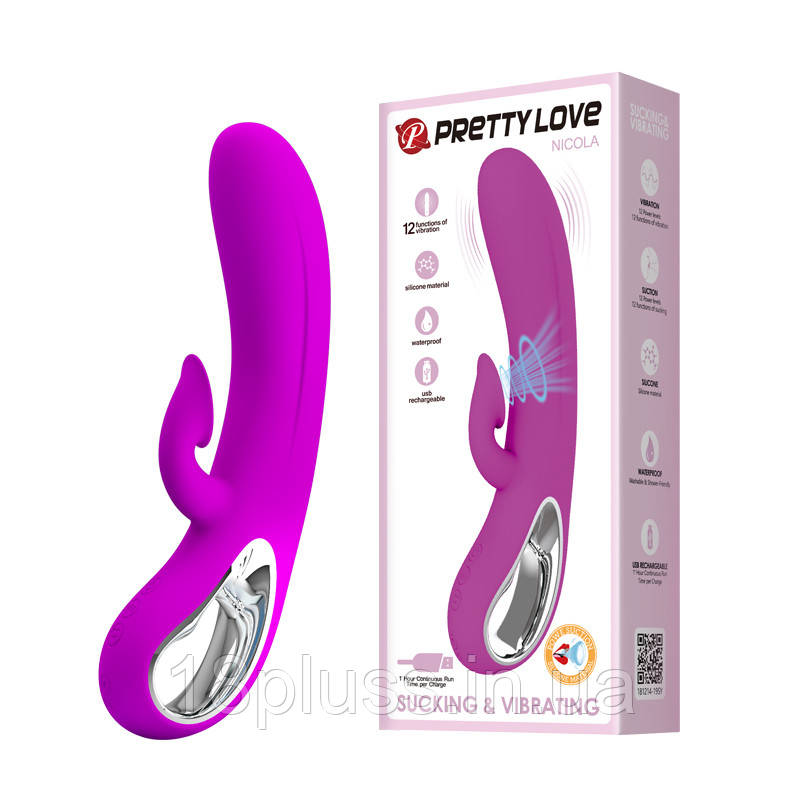 Розкішний силіконовий вібратор з 12 режимами вібрації та 12 режимами всмоктування Pretty Love Nicola Purple 💖, фото 1