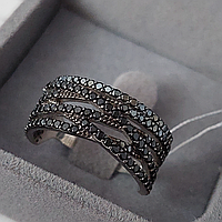 Массивное кольцо из серебра с черными фианитами родированное