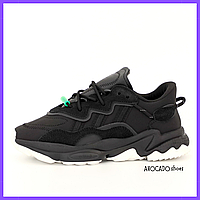 Кроссовки женские Adidas Ozweego black reflective / Адидас Озвиго черные рефлективные