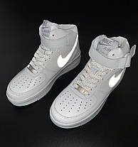 Кросівки Nike Air Force 1 High Reflective White Gray / Найк Аїр Форс 1 Високі Білі з Сірим (Рефлективні), фото 5