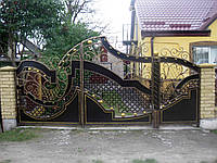 Кованые распашные ворота с калиткой, код: 01043