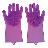 Хозяйственные силиконовые перчатки для уборки и мытья посуды Magic Silicone Gloves Фиолетовый