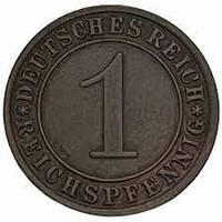 Монета "1 рейхспфенниг" 1936 год, Бронза, Третий Рейх, VF-XF.