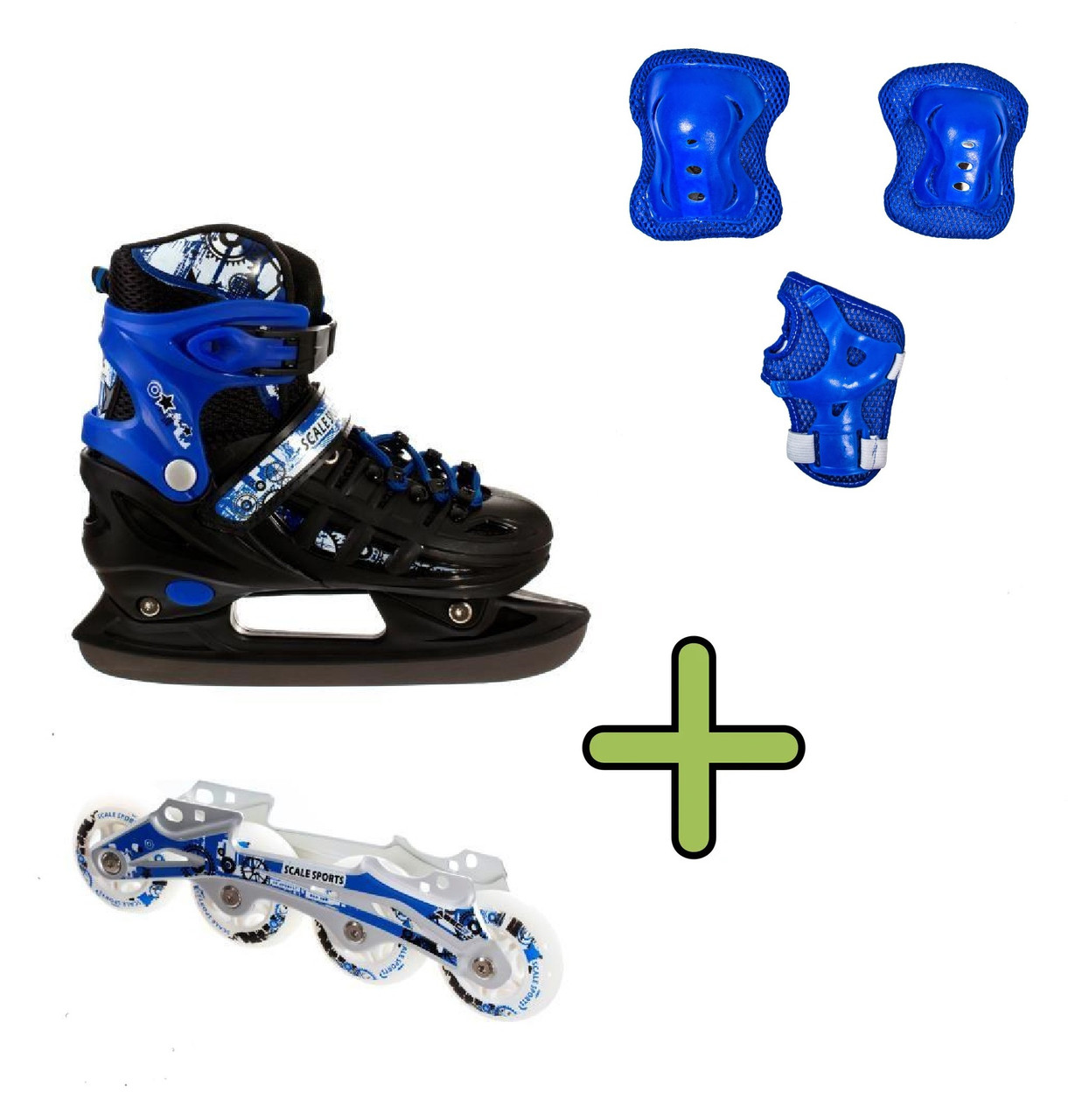 Ролики-ковзани із захисним екіпіруванням Scale Sport. Blue (2в1), розміри 29-33, 34-38