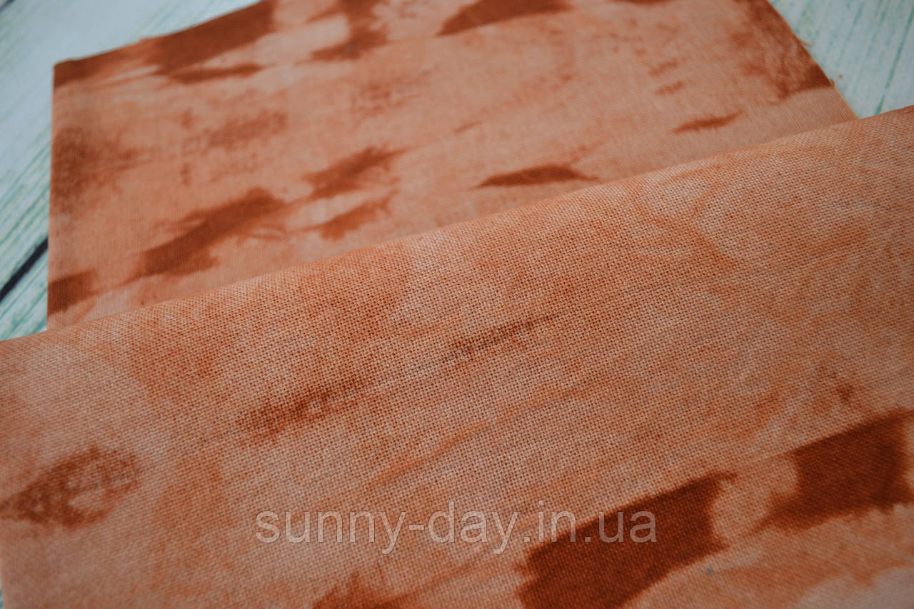 Тканина ручного фарбування розмір 33х47см основа домоткане полотно колір "Рудий ліс"