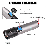 Ручний тактичний світлодіодний ліхтар акумуляторний Bailong BL-K31 USB CHARGE+ ZOOM, фото 2