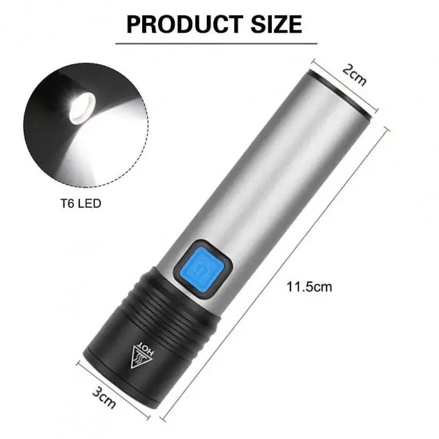 Алюмінієвий ручний ліхтарик акумуляторний Bailong BL-K31 USB CHARGE + ZOOM