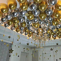 Набор 50 шаров под потолок Россыпь жемчуга Золото и серебро