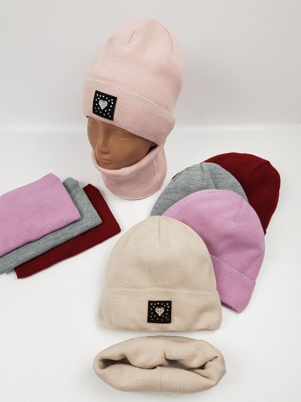 Дитячі польські демісезонні в'язані шапки на флісі оптом для дівчат, р.48-50, Agbo, фото 1