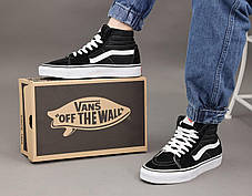 Жіночі та чоловічі кеди високі Vans SK 8 Mid Black high Ванси високі чорні з білим унісекс високі кеди, фото 3