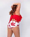 Жіночий роздільний червоний купальник з воланами великі розміри, фото 5