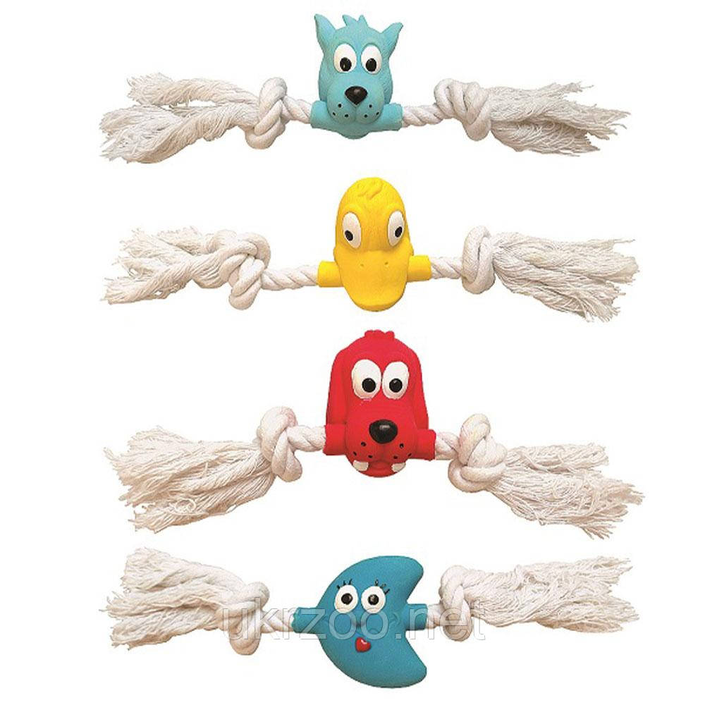 Іграшка для собак York латексні голови тварин на мотузці з пищалкою,20 см (різні фігури) (24 шт/уп), фото 1