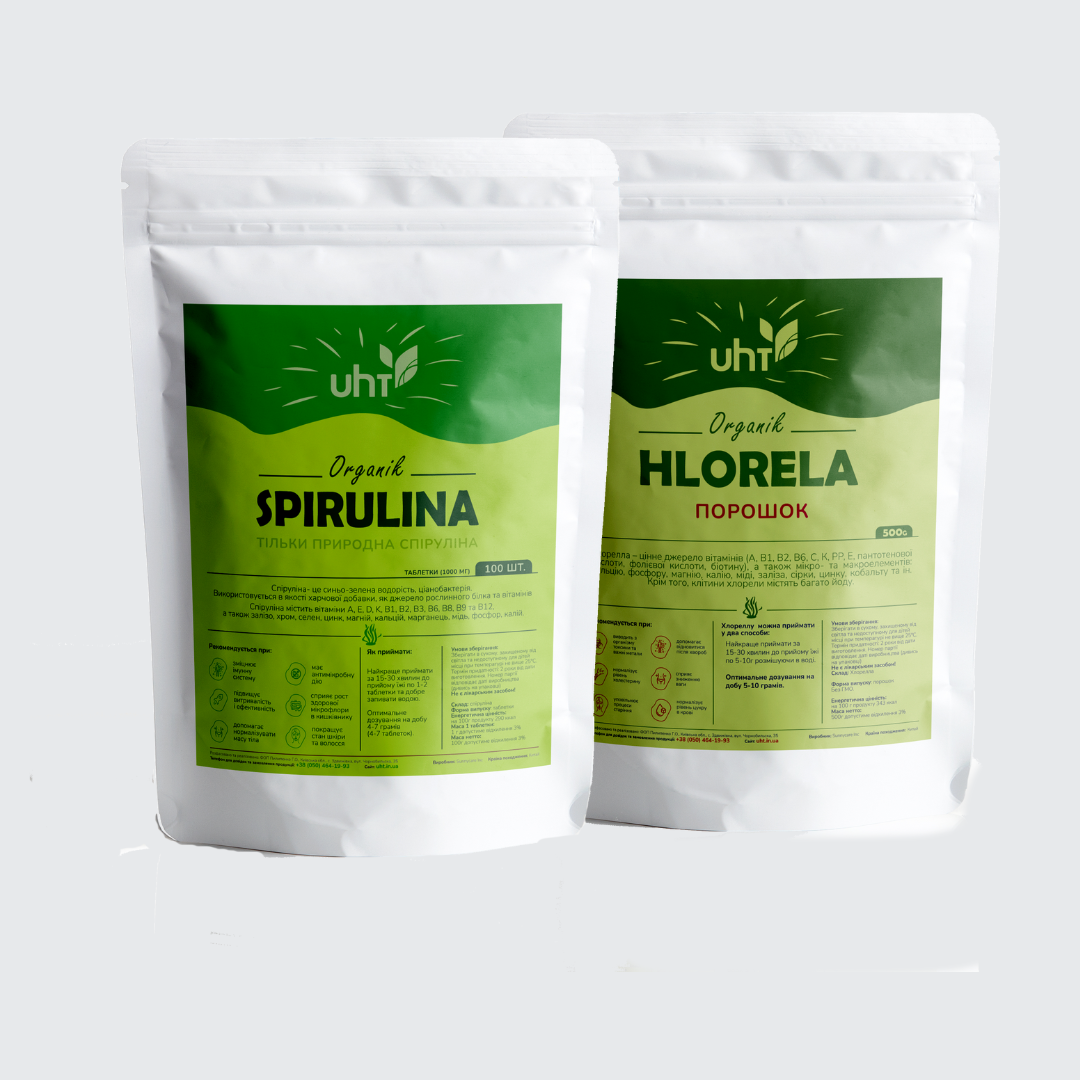 Спіруліна 100г + Хлорела 100г в порошку  (1+1=200гр.) Водорості спіруліна та хлорелла., фото 1