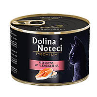 Корм конс.Dolina Noteci Premium  для котів, м'ясні шматочки в соусі з лососем,185 гр (12 шт/уп)