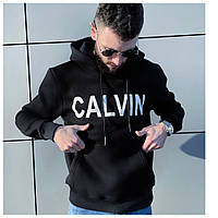 Мужское черное худи на флисе Calvin Klein кофта толстовка кельвин кляйн