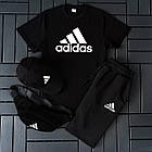 Чоловічий літній костюм Adidas Футболка + Шорти + Кепка + Барсетка в подарунок білий із чорним комплект, фото 4