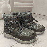 Детские зимние термо ботинки сапоги на овчине для девочки B&G R20-203 платина размер 27