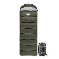 Спальник с капюшоном Naturehike U150 NH20MSD07, (11 ° C), слева, зеленый капюшон.
