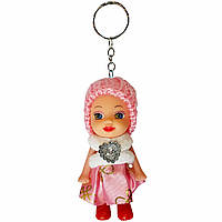 Брелок з колечком лялька у шубці та спідниці із золотавим завитком світло-рожева