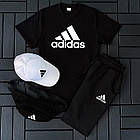 Чоловічий літній костюм Adidas Футболка + Шорти + Кепка + Барсетка в подарунок білий із сірим комплект, фото 6