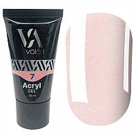 Акриловый гель для наращивания ногтей 07 розовый шампань с шиммером Acryl Gel Valeri, 30 мл