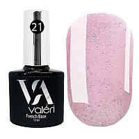 Базовое покрытие для ногтей 21 нежно-розовый с серебряным микроблогом French Base Valeri, 12 мл