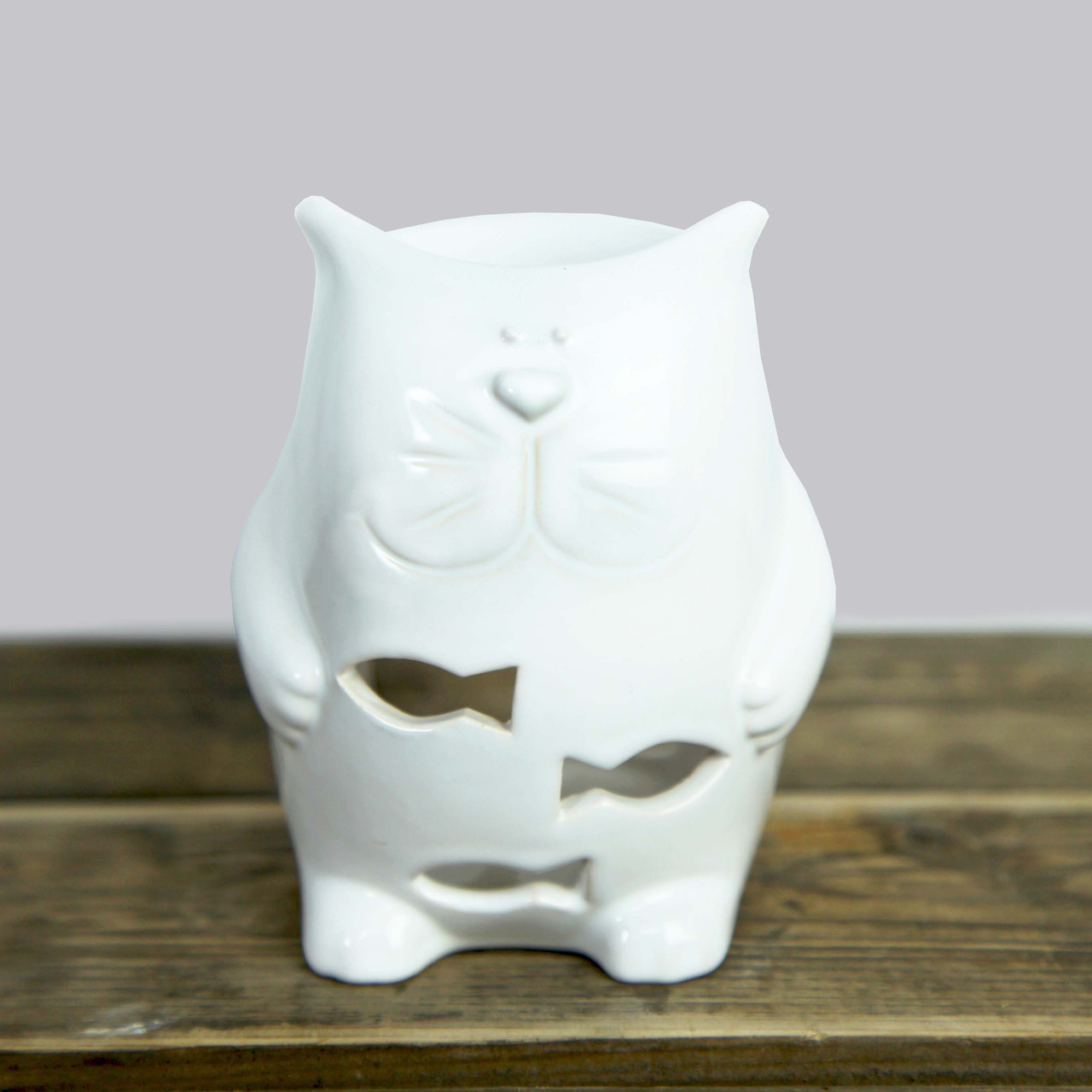 Аромалампа керамічна Кіт білий для ефірних олій