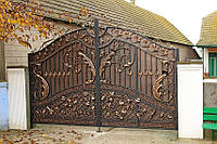 Ковані відкривні ворота з вбудованою каліточкою, код: 01058