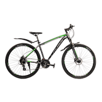 Велосипед MTB Cross 29" Egoist 2022 Рама-18" Сірий з Зеленим + Крылья, подножка, фонарик USB