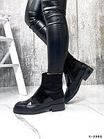 Женские черные ботинки натуральная замша фактурная + лак деми