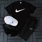 Чоловічий літній костюм Nike Футболка + Шорти + Кепка + Барсетка в подарунок білий із сірий комплект Найк, фото 4